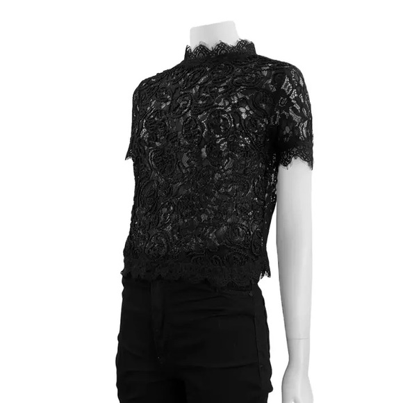 ZARA Floral Lace Black Short Sleeve Top - Picture 5 of 16